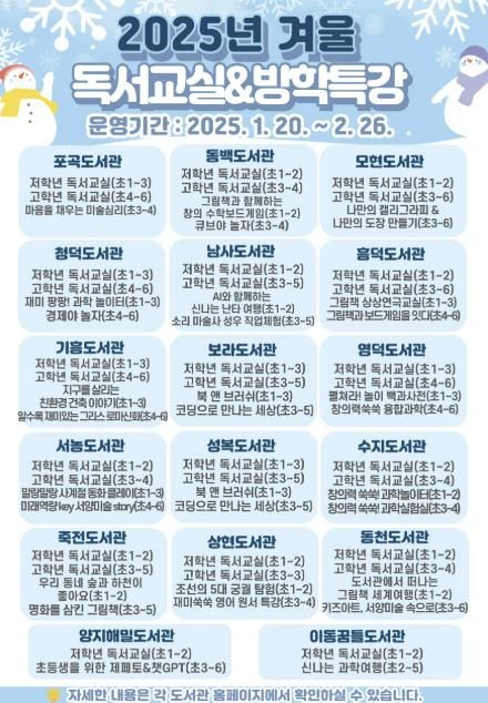 용인특례시 공공도서관 겨울방학 독서체험 프로그램 안내 포스터
