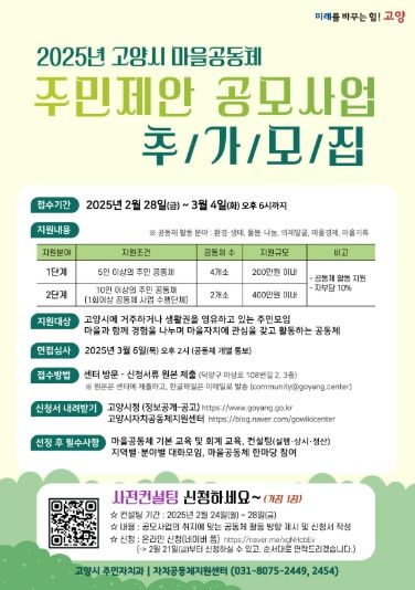 2025년 고양시 마을공동체 주민제안 공모사업 추가모집 안내문