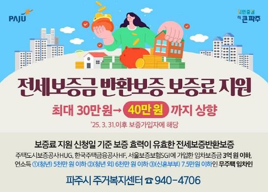 파주시, 전세보증금 반환보증 보증료 최대 40만 원까지 지원